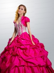 Fashionable Sweetheart Hot Pink Quinceanera Dress with Beading and Pick Ups for 2015
