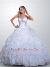 Gorgeous Sweetheart Turquoise Quinceanera Dress with Ruffles and Beading for 2015