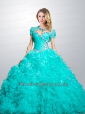 Gorgeous Sweetheart Turquoise Quinceanera Dress with Ruffles and Beading for 2015