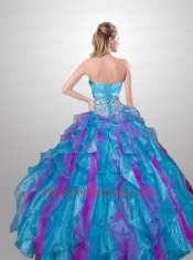 Inexpensive Multi-color Quinceanera Dress with Ruffled Layers and Beading