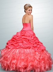 Inexpensive Watermelon Red Quince Dress with Beading and Pick Ups For 2015
