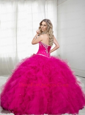 Latest Sweetheart Beading and Ruffles Dresses in Hot Pink for Quinceanera for 2015