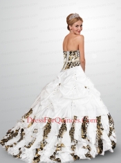 Luxirious Strapless Zebra White Quinceanera Gown with Beading