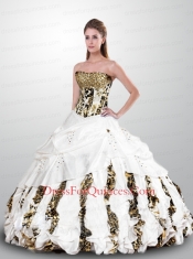 Luxirious Strapless Zebra White Quinceanera Gown with Beading
