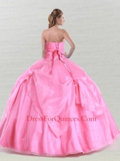 Luxurious Appliques and Hand Made Flowers Sweet 16 Dress in Rose Pink for 2015