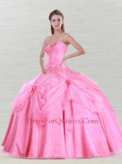 Luxurious Appliques and Hand Made Flowers Sweet 16 Dress in Rose Pink for 2015