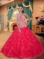 Modest Sweetheart Appliques Decorated Quinceanera Dress in Red for 2015