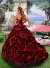 Most Popular Wine Red Quinceanera Dress with Beading and Rolling Flowers