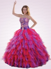 New Arrival Strapless Ruffles and Beading Quinceanera Dresses in Red and Purple