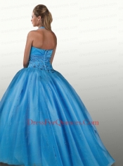 Perfect Beaded Decorate Halter Top 2015 Sweet 16 Dress in Aqua Blue