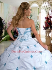 Perfect Taffeta White Quinceanera Dress with Appliques and Pick Ups