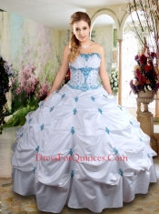 Perfect Taffeta White Quinceanera Dress with Appliques and Pick Ups