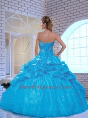 Popular Sweetheart Beading and Pick-ups Blue Dresses for Quinceanera