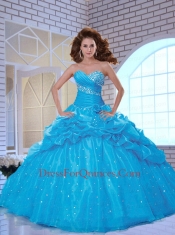 Popular Sweetheart Beading and Pick-ups Blue Dresses for Quinceanera