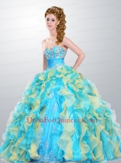 2015 Popular Sweetheart Ruffles and Beading Multi-color Quinceanera Dress