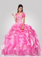 Pretty Sweetheart Pink Quinceanera Dress with Beading and Ruffles for 2015