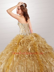 Remarkable Beading and Ruffles Quinceanera Dress in Gold
