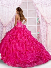 Remarkable Spaghetti Straps Hot Pink Beading and Appliques Quinceanera Dresses
