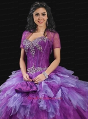 Romantic Purple Tulle Ruffles and Beading Quinceanera Dress