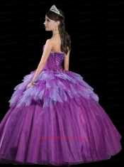 Romantic Purple Tulle Ruffles and Beading Quinceanera Dress