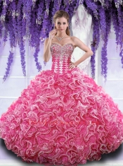Rose Pink Sweetheart 2015 Quinceanera Gown with Beading and Ruffles