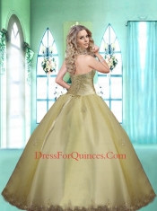 Simple V-neck Blue Quinceanera Gown with Lace Appliques