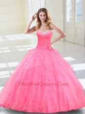 Spring Sweetheart Rose Pink Beading Quinceanera Dress with Ruffles