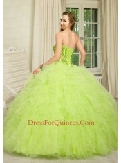 The Brand New Style Sweetheart Spring Green Quinceanera Dress with Beading and Ruffles for 2015