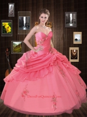 The Most Popular Sweetheart Watermelon Red Quinceanera Dress with Ruffles and Appliques for 2015