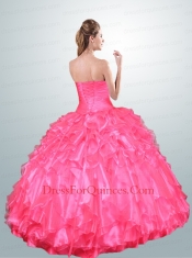 Unique Hot Pink Dress For Quinceanera with Beading and Ruffles for 2015