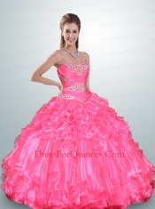 Unique Hot Pink Dress For Quinceanera with Beading and Ruffles for 2015