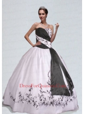 Unique White and Black Quinceanera Gown with Appliques