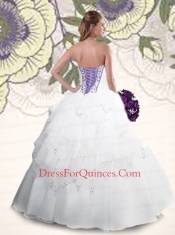 White Strapless Hand Made Flowers Organza Quinceanera Gown