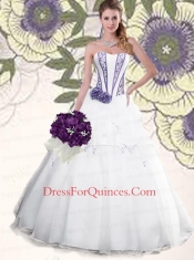 White Strapless Hand Made Flowers Organza Quinceanera Gown