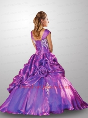 Wonderful Cap Sleeves Purple Quinceanera Dress with Hand Made Flowers and Pick Ups