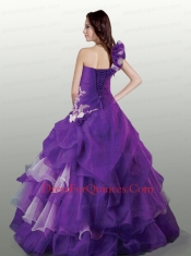 Wonderful One Shoulder Appliques and Ruffles Purple Quinceanera Dress For 2015