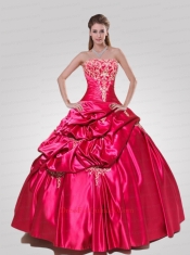 Wonderful Strapless Red Quinceanera Gown with Appliques for 2015