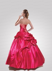 Wonderful Strapless Red Quinceanera Gown with Appliques for 2015