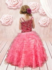 2014 Asymmetrical Beautiful Little Girl Pageant Dress with Appliques Ruffles in Watermelon