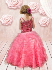 2014 Asymmetrical Beautiful Little Girl Pageant Dress with Appliques Ruffles in Watermelon