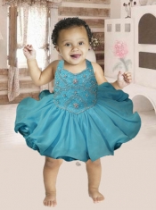 2014 Beading and Ruffles Halter Little Girl Dress with Knee-length