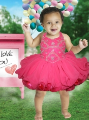 2014 Beading and Ruffles Halter Little Girl Dress with Knee-length