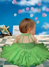 2014 Beading and Ruffles Halter Little Girl Dress with Knee-length