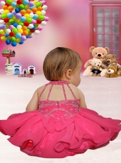 2014 Beading and Ruffles Halter Little Girl Dress with Knee-length