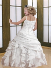 2014 Beautiful Ball Gown Straps Appliques Red Little Girl Pageant Dress