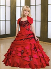 2014 Beautiful Ball Gown Straps Appliques Red Little Girl Pageant Dress