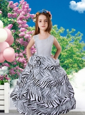 2014 Beautiful Hot Pink Asymmetrical Beading Zebra Little Girl Pageant Dresses with Ruffled Layers