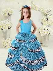 2014 Beautiful Hot Pink Asymmetrical Beading Zebra Little Girl Pageant Dresses with Ruffled Layers