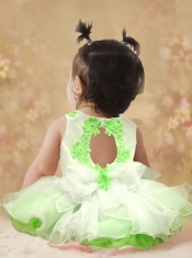 2014 Cute Scoop Backless Knee-length Pink Little Girl Dress with Beading and Ruffles