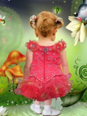 2014 Cute Scoop Knee-length Little Girl Dress with Beading